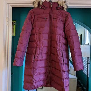 Land's End Quilted Down Puffer Parka Fur-Trimmed Hood
